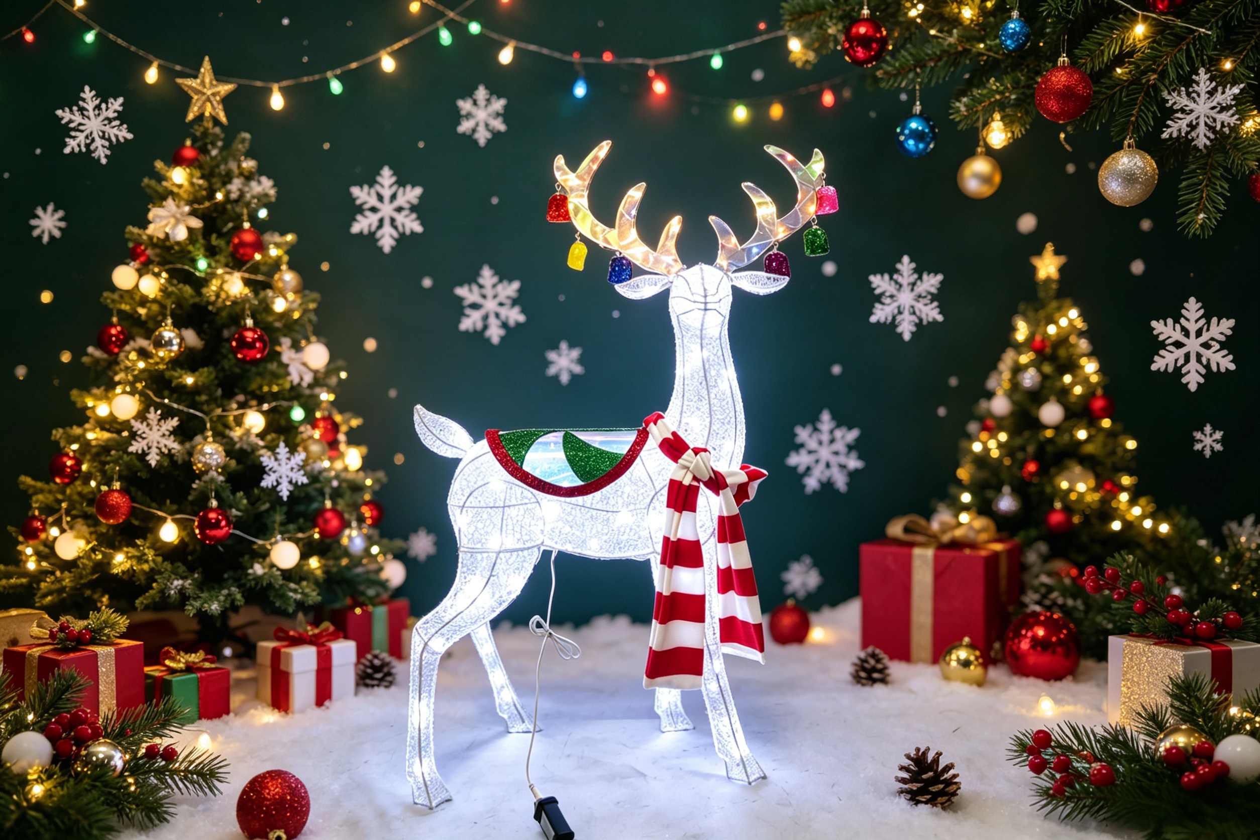 42-inch 120-light double-layer messy net cloth standing deer copper wire light decoration