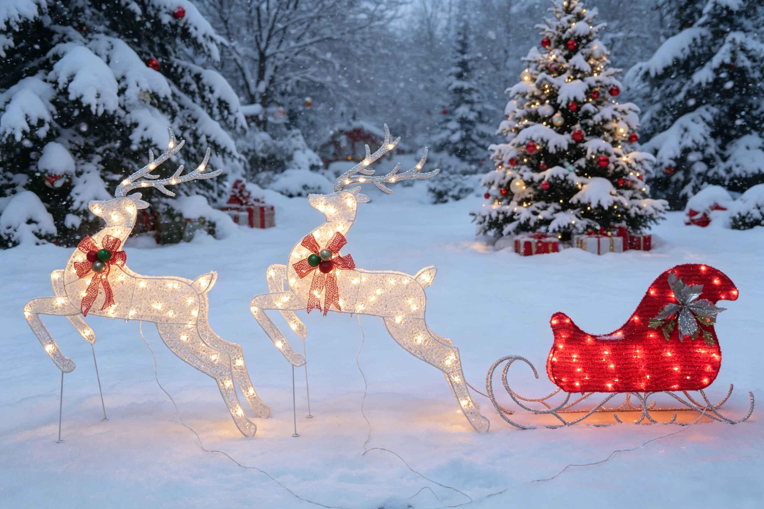 46/46/24-inch 150-light double-plane double deer pulling cart decoration