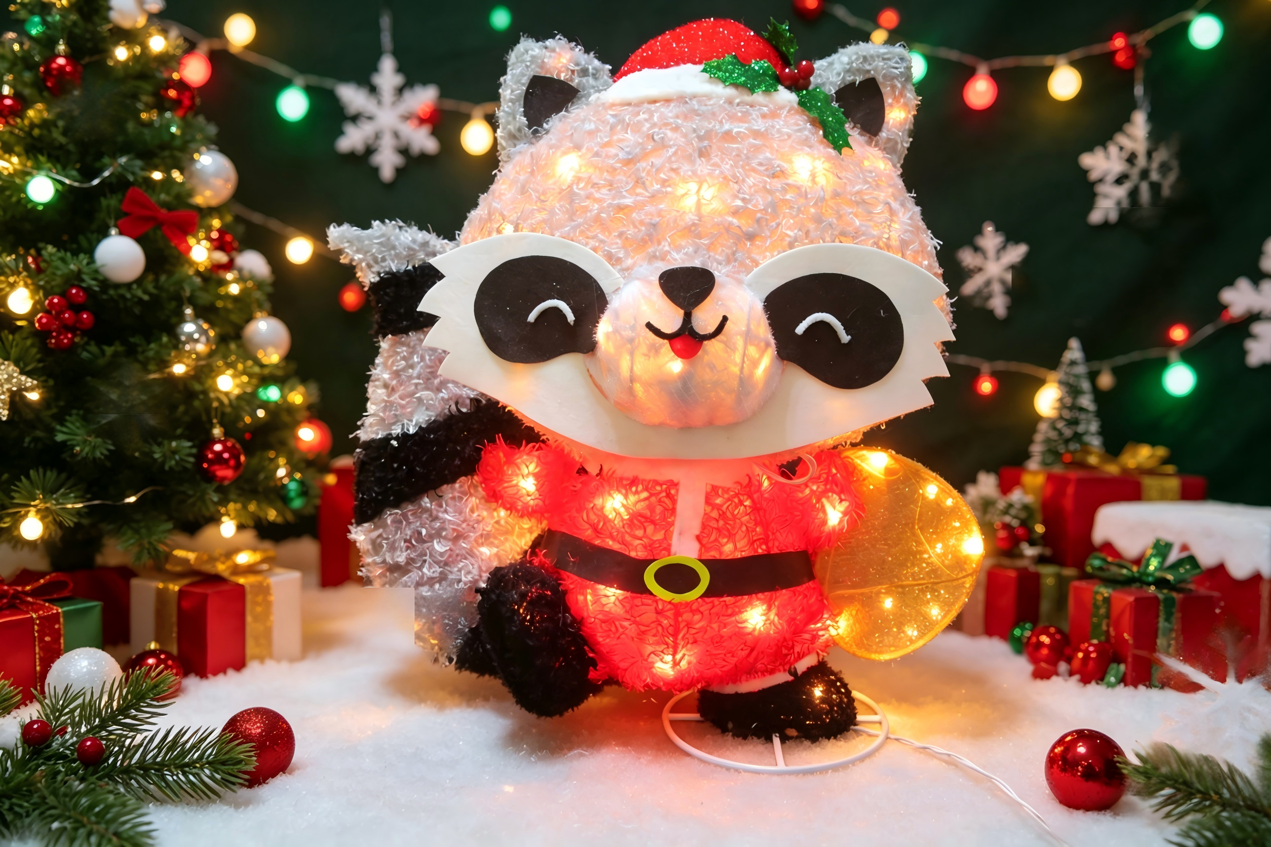 23-inch 35-light plush raccoon decorative light