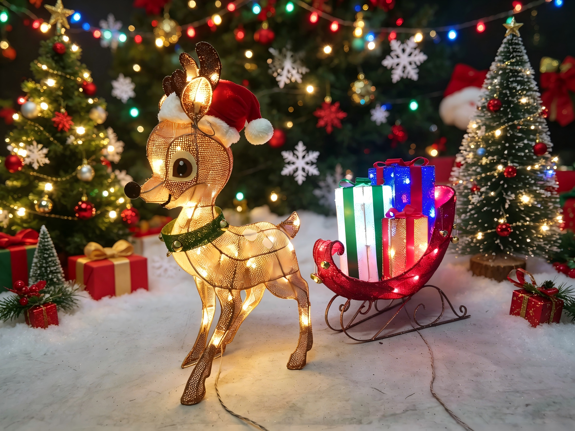 28/18 inch two sizes available, 65-light fabric deer cart decorative light