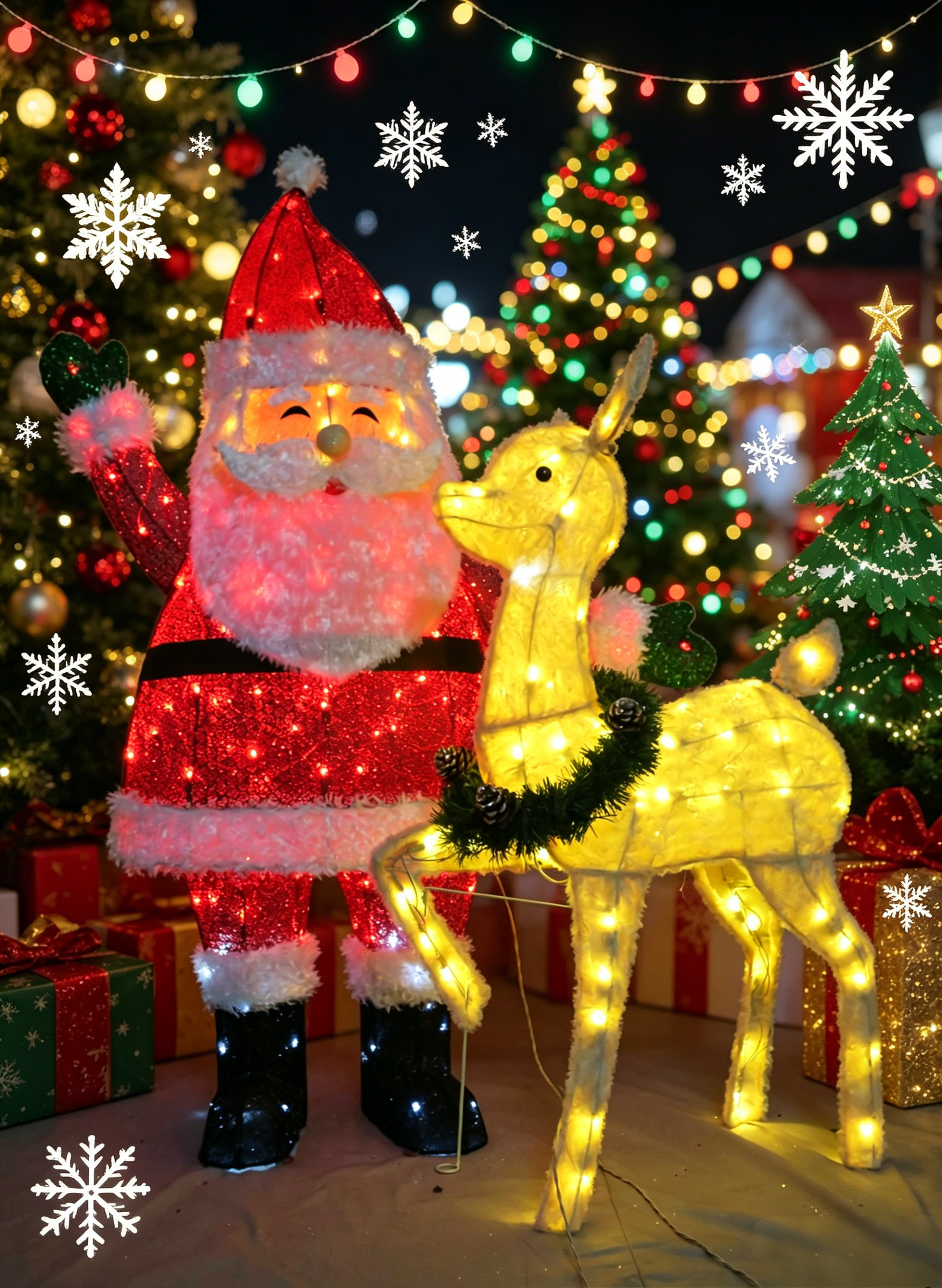 46/36-inch 175-light (105+70) rose velvet Santa holding reindeer decoration