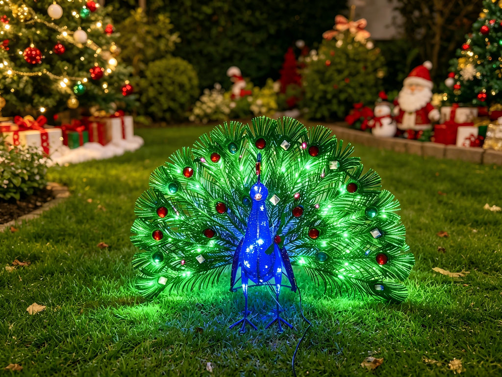 36-inch 90-lamp fabric peacock decorative light