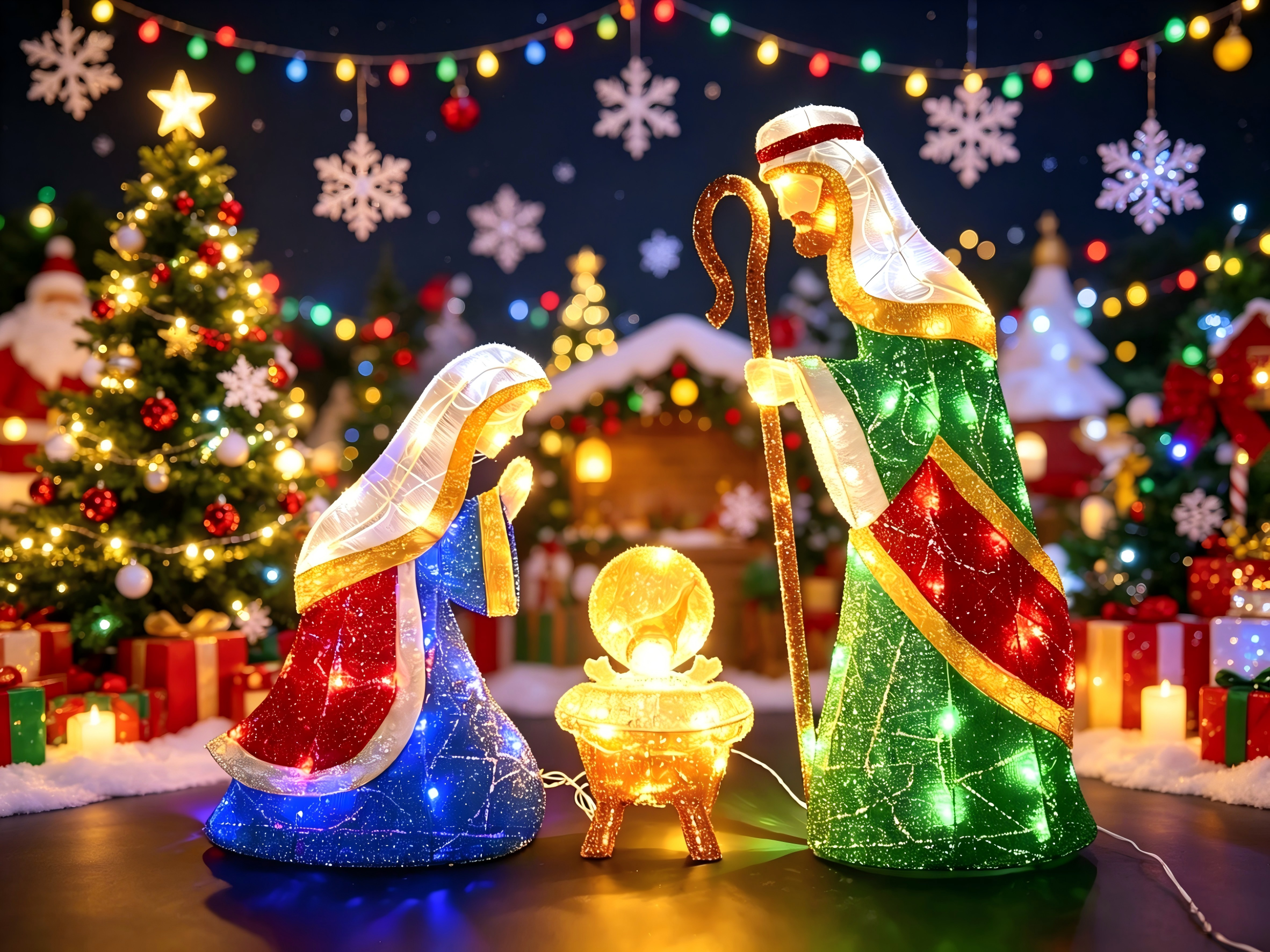 36-inch 70-light fabric Nativity set.