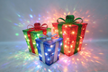 et of 3 Lighted Gift Boxes (15/13/10"), with 70 LEDs.