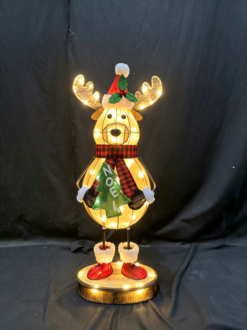 36-inch 60-light fabric stump reindeer light