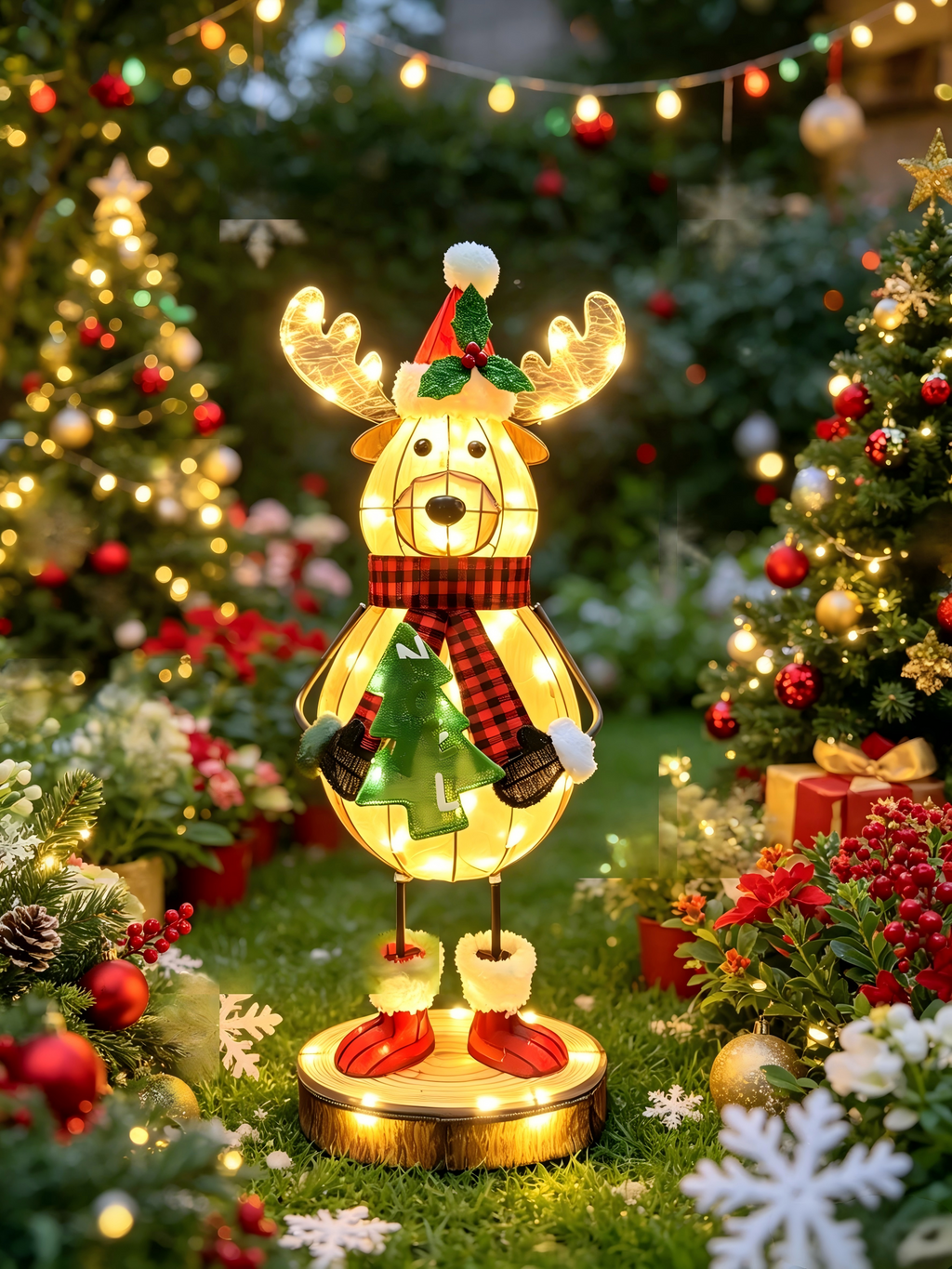 36-inch 60-light fabric stump reindeer light