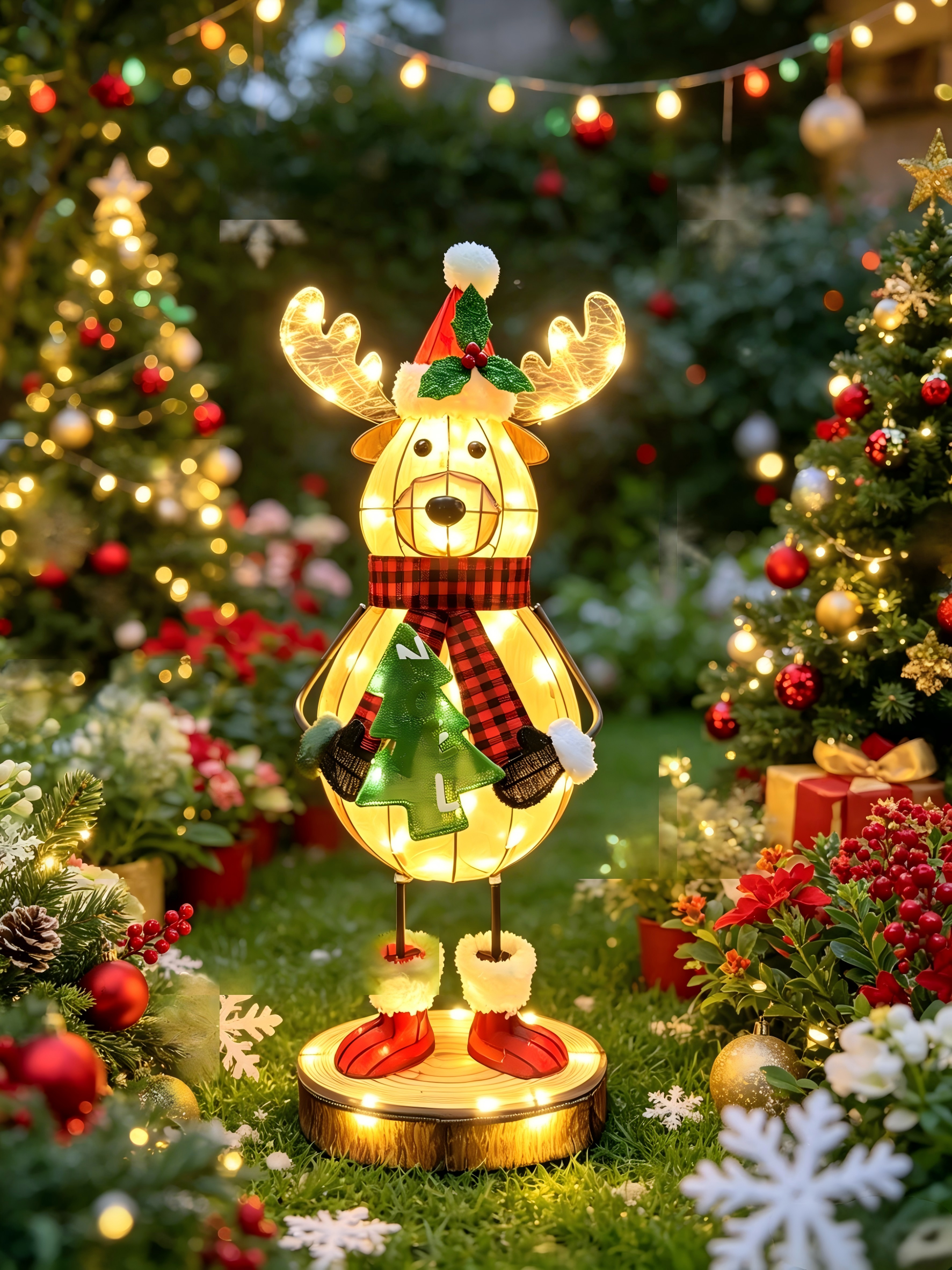 36-inch 60-light fabric stump reindeer light