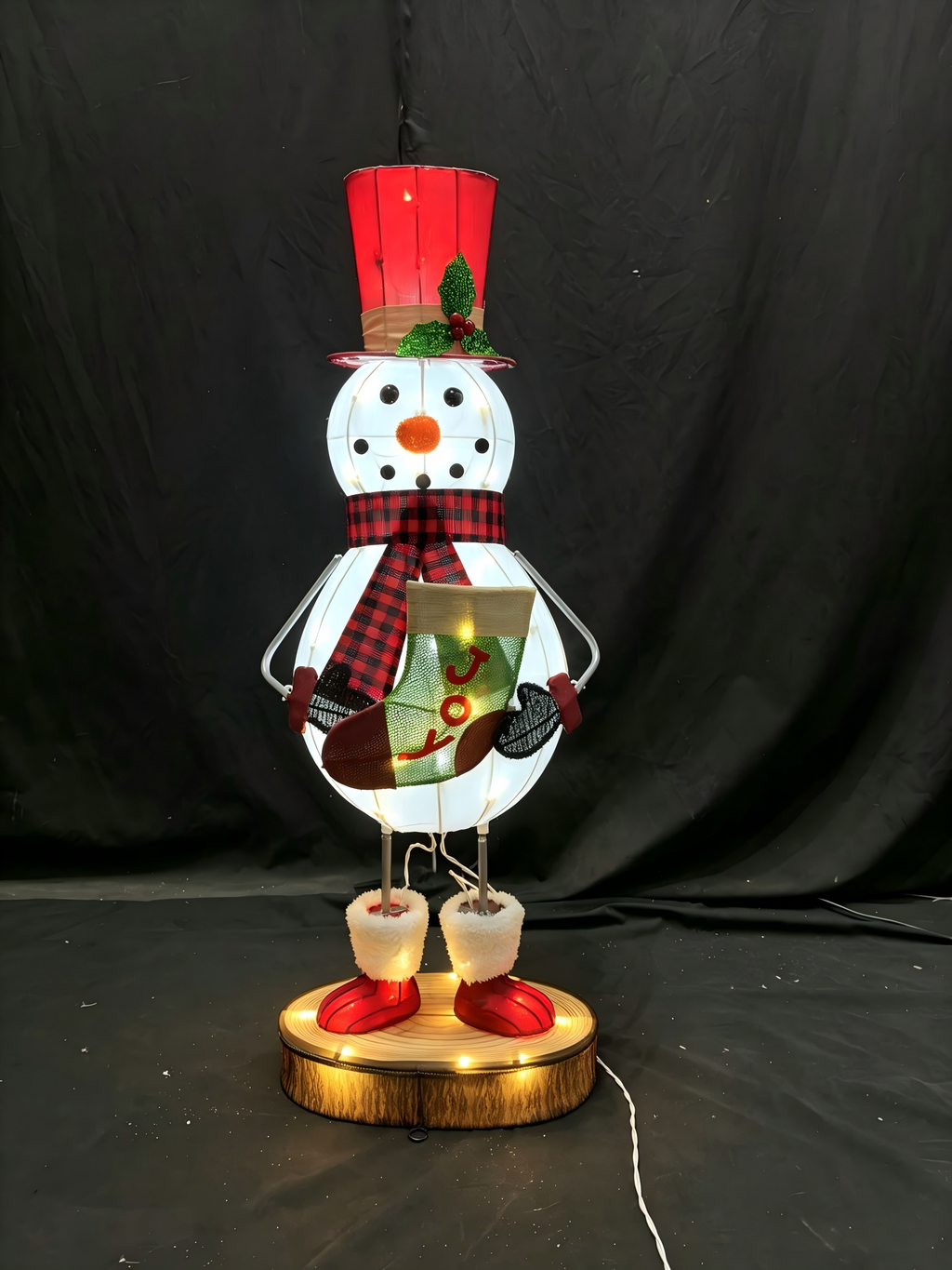 36-inch 60-light fabric stump snowman light