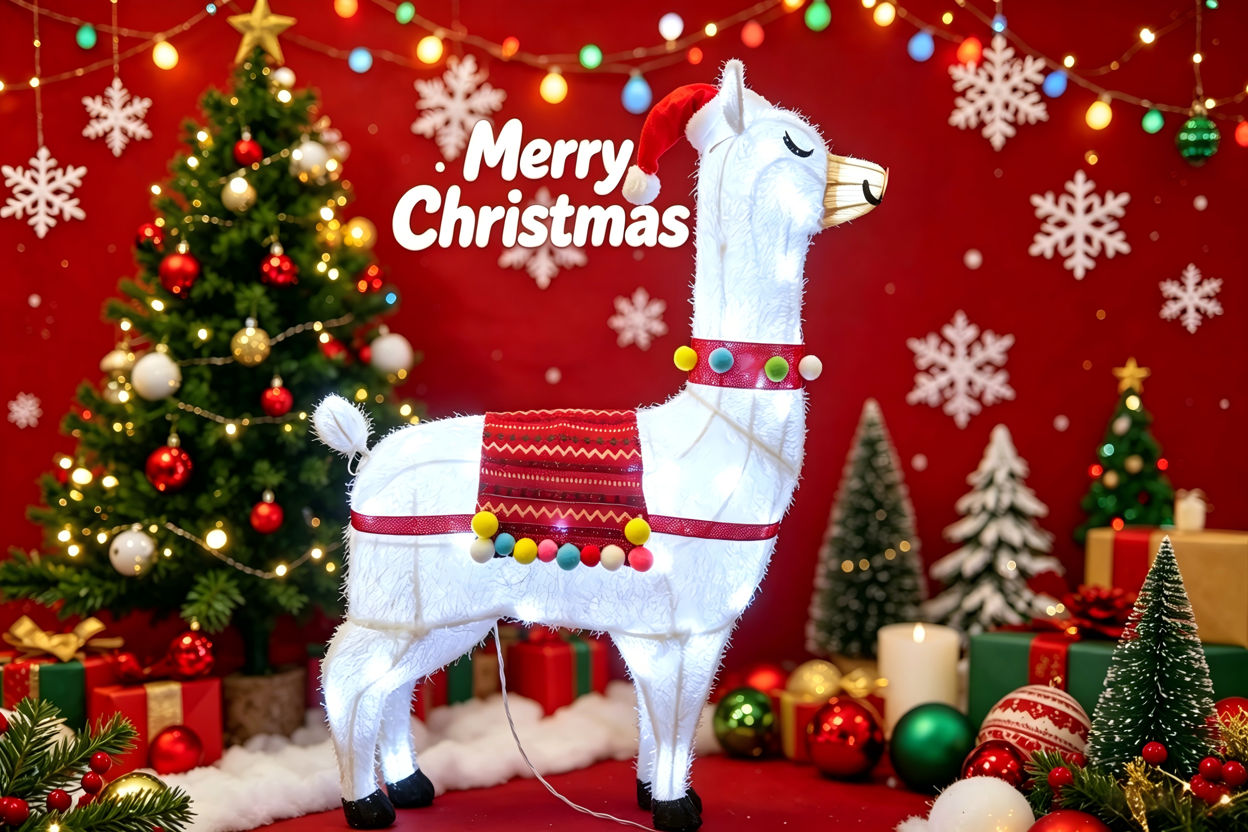 41-inch 100-light fabric Christmas llama light