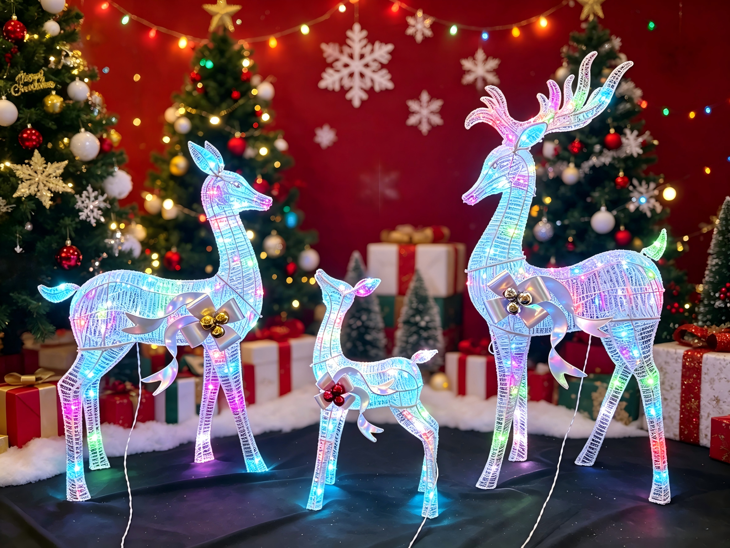 48/40/24-inch mesh fabric four-color deer family lights