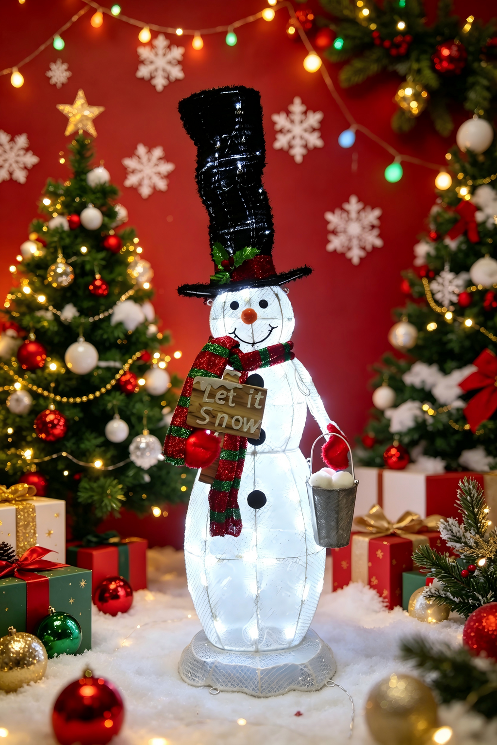 48-inch 70-light fabric top hat snowman light