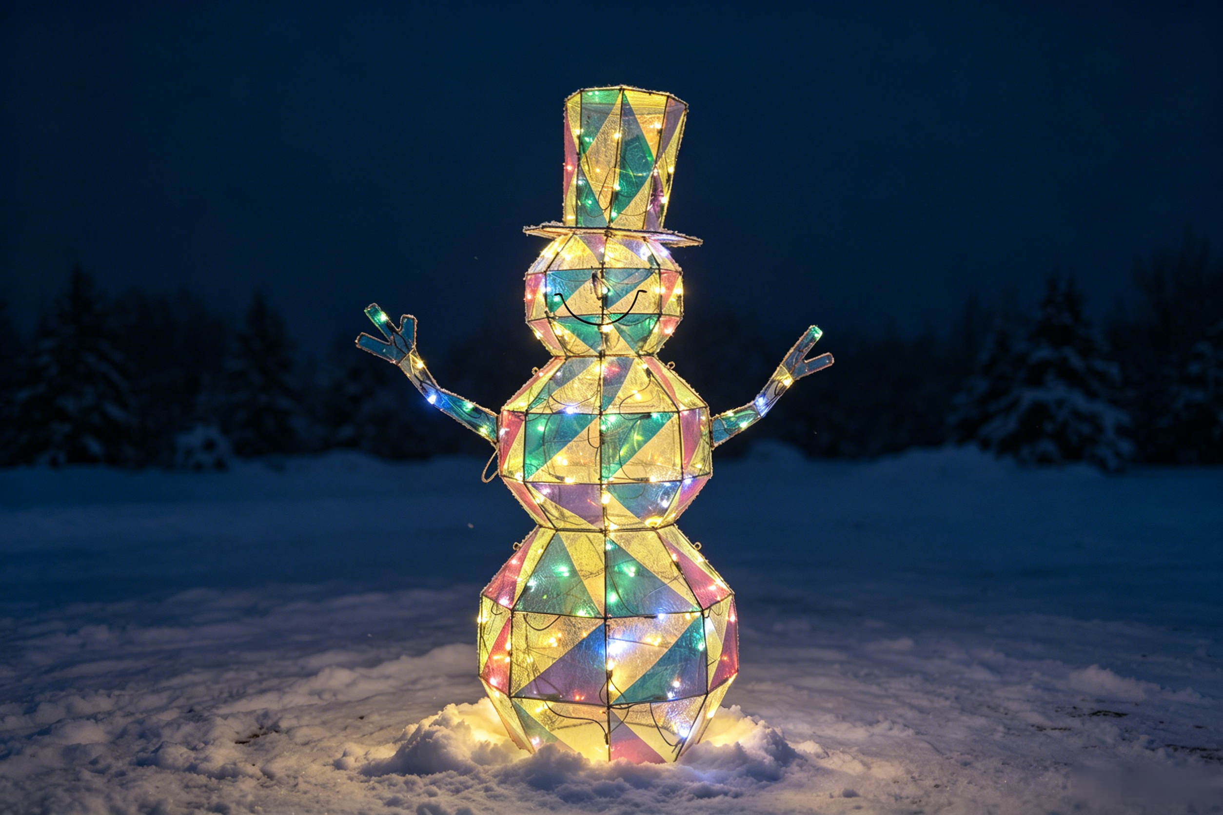 48-inch 120-light diamond-shaped iron frame with rainbow film snowman decoration