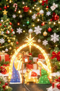 60-inch 140-light glitter double arch nativity scene decoration