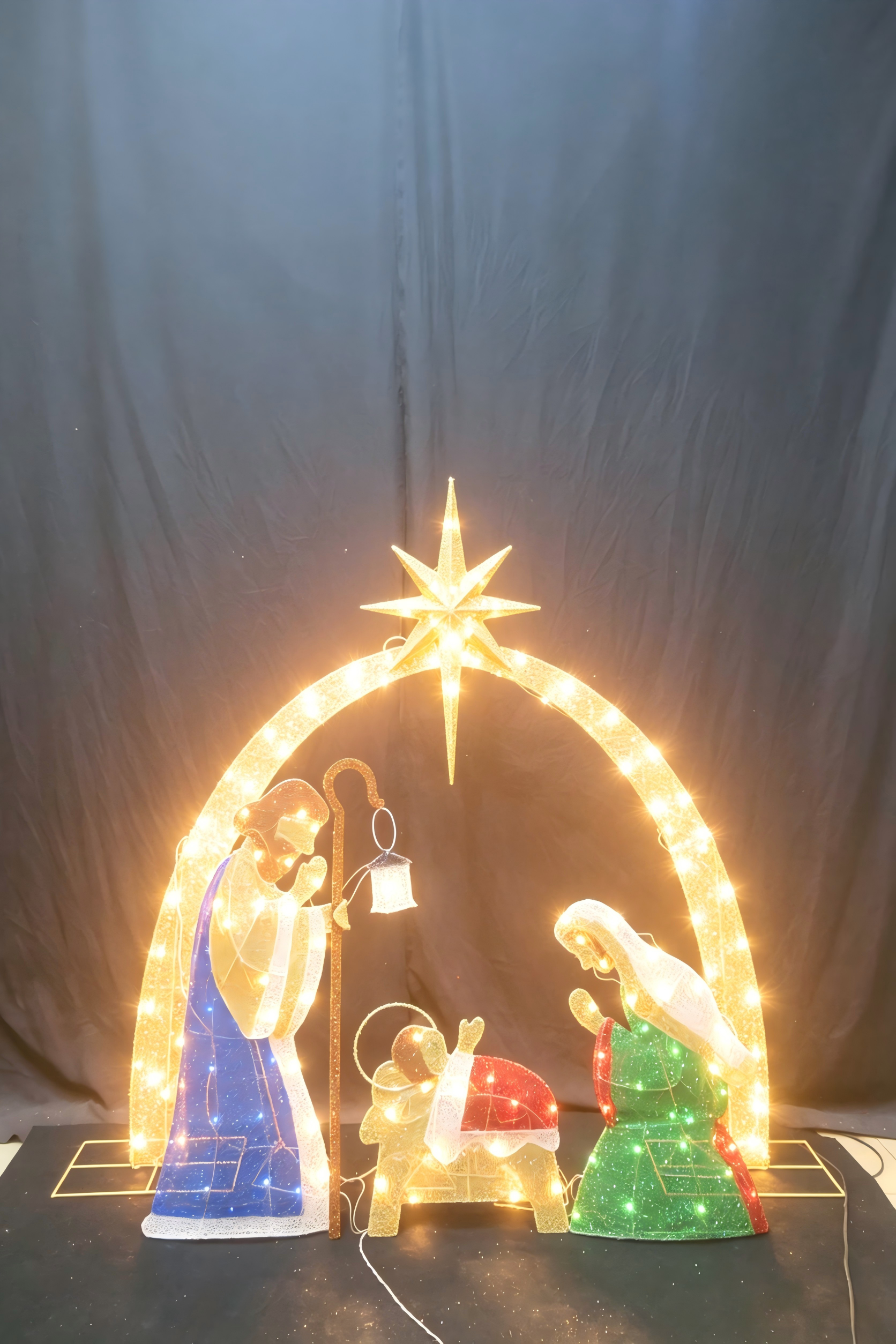 60-inch 140-light glitter double arch nativity scene decoration