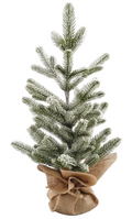 60CM Green PE Leaf Burlap Tree with Flocked Snow