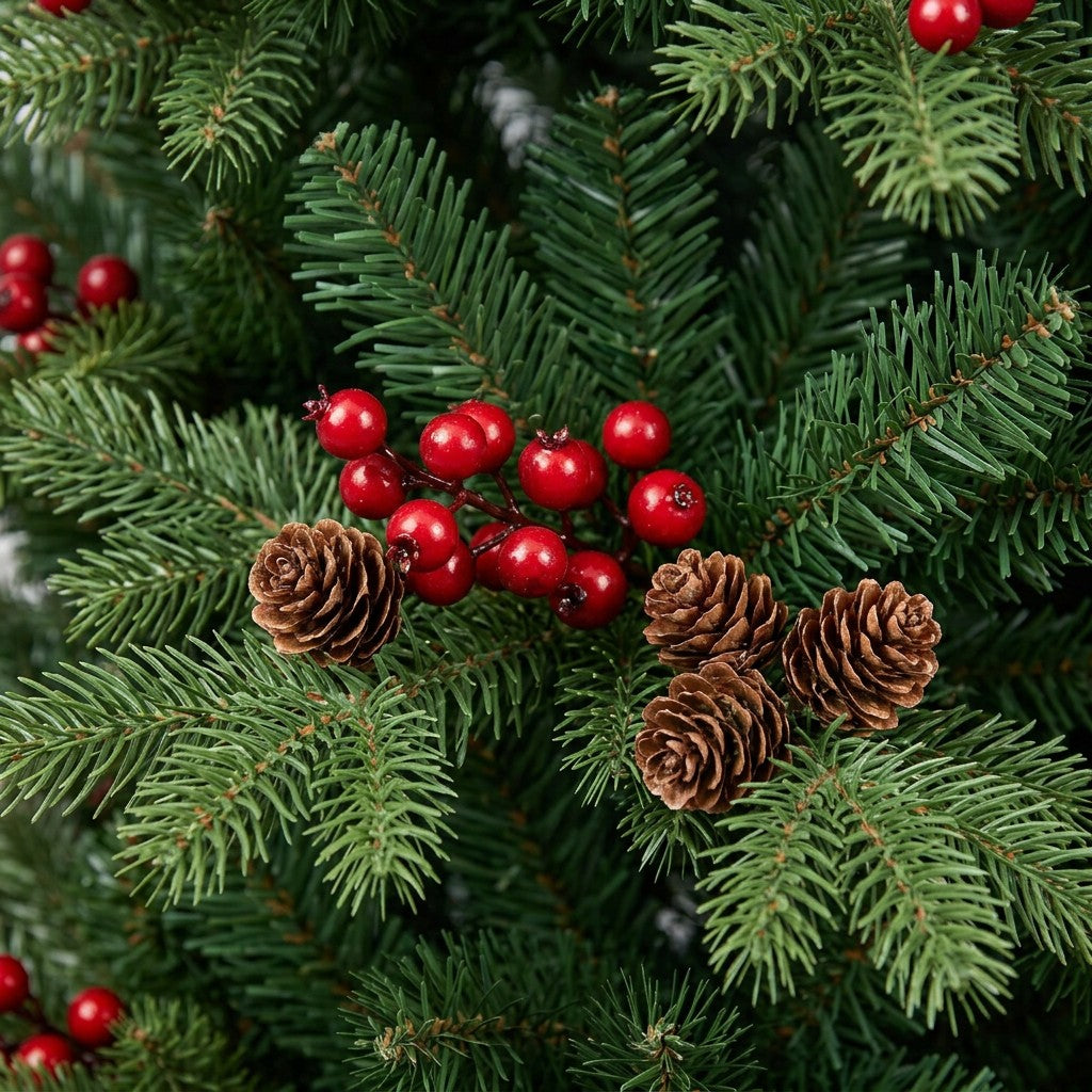Wholesale PE PVC Mixed Artificial Spruce Christmas Tree with Red Berries High Density Easy Assemble Metal Stand Holiday Decor