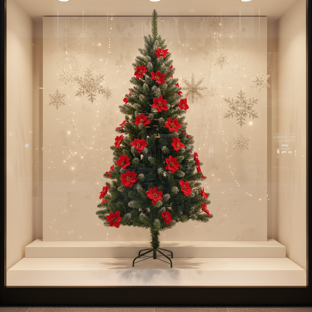 Green PVC Pointed-Tip Tree,  Christmas Flower Decorated PVC Tree