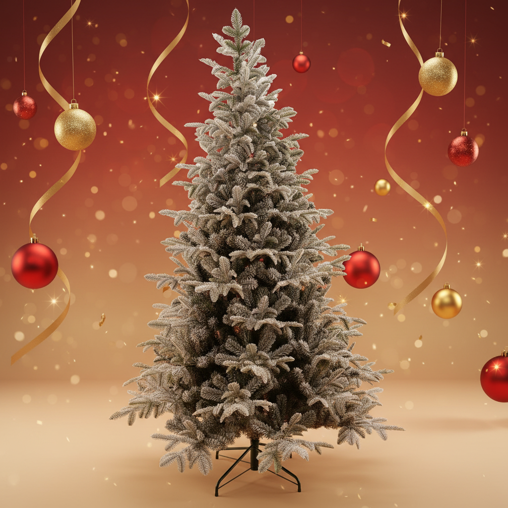 Green PVC+PE mixed iron fork artificial snow-covered tree