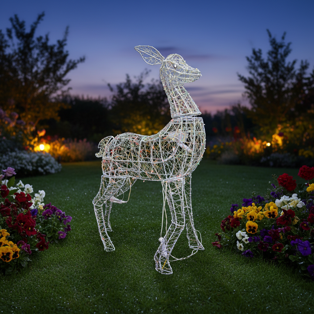 34" Electric Standing Deer with Twisted 幻彩 Strip, 200 LED Fairy Lights