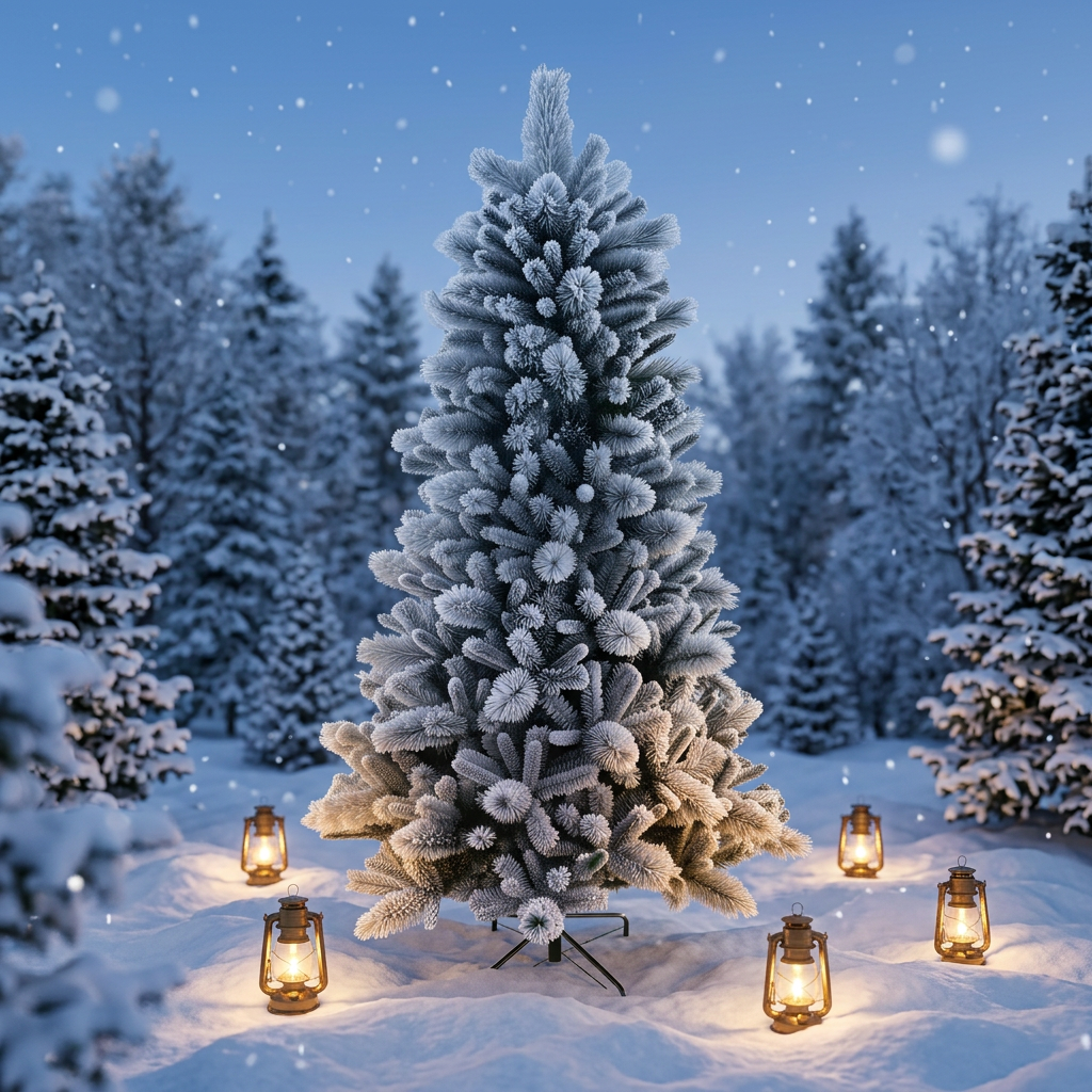 Green Automatic Expandable Snow Flocked Christmas Tree with Mixed PVC & Pine Needle Foliage