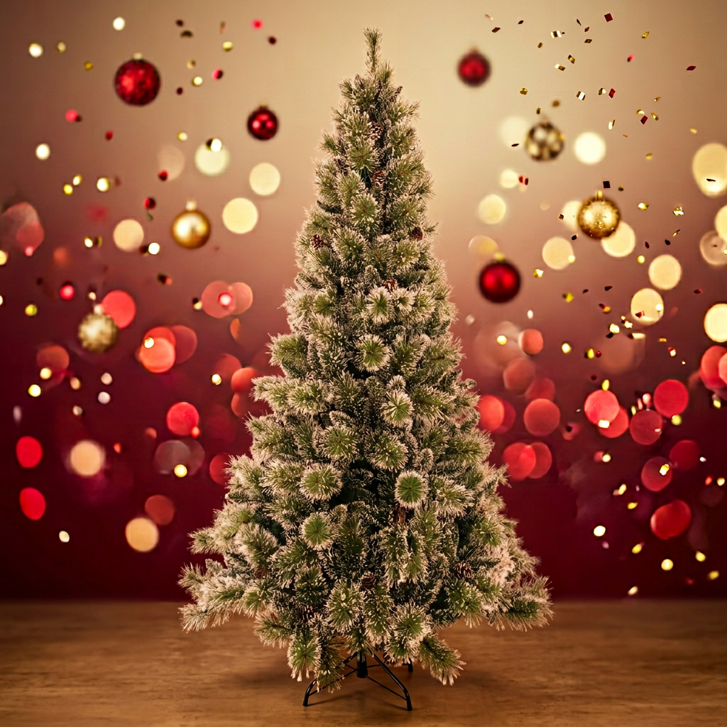 Green Automatic Expandable Christmas Tree with Mixed Pointed PVC & Pine Needle Foliage and Snow Flocking Powder