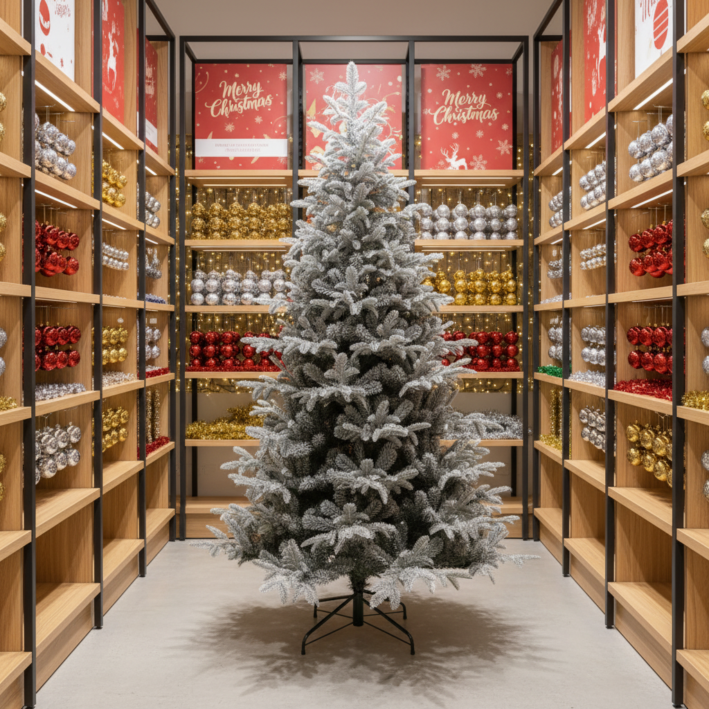 Green PVC+PE mixed iron fork artificial snow-covered tree