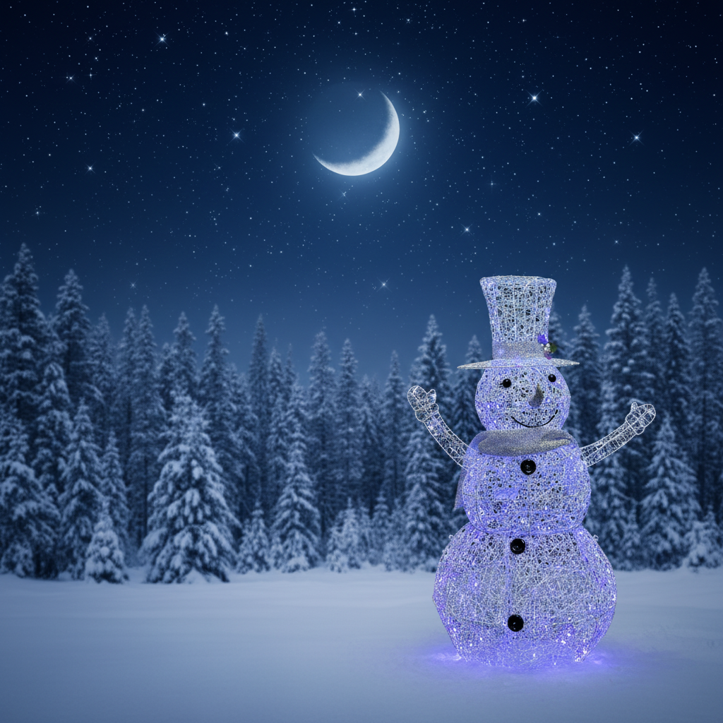 51-Inch Lighted Snowman Decoration with Twisted Iridescent Texture | 240 Warm White LED String Lights | Flexible Head & Arms