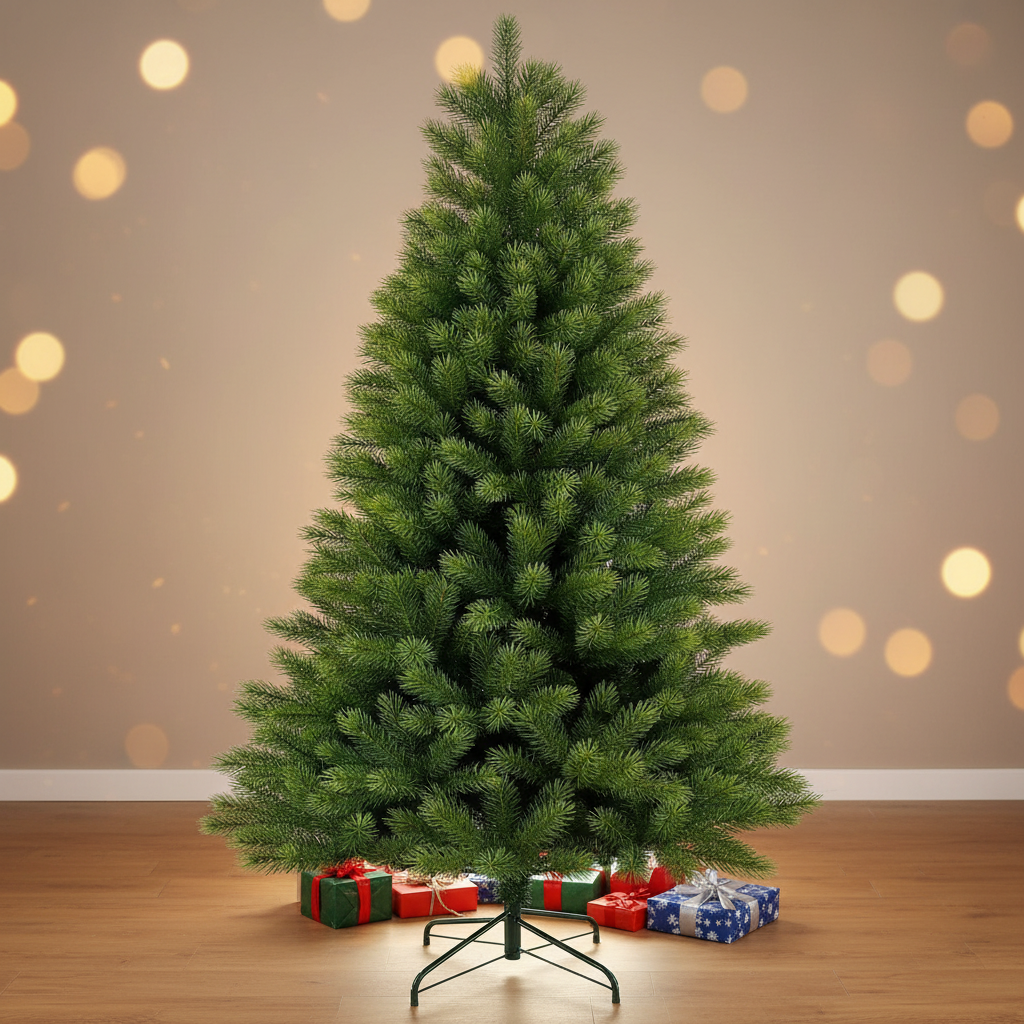 Green PVC+PE Mixed Leaf Christmas Tree with Metal Fork Stand