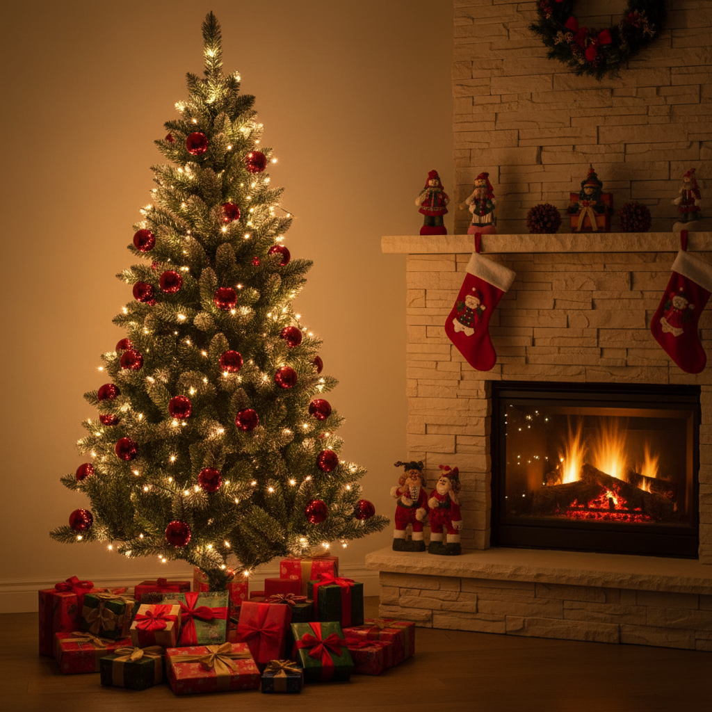 PVC Green Christmas Tree with Red Christmas Balls