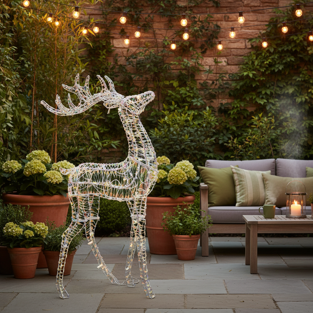 36" Lighted Twisted Rainbow Film Standing Deer | Christmas Outdoor Decoration