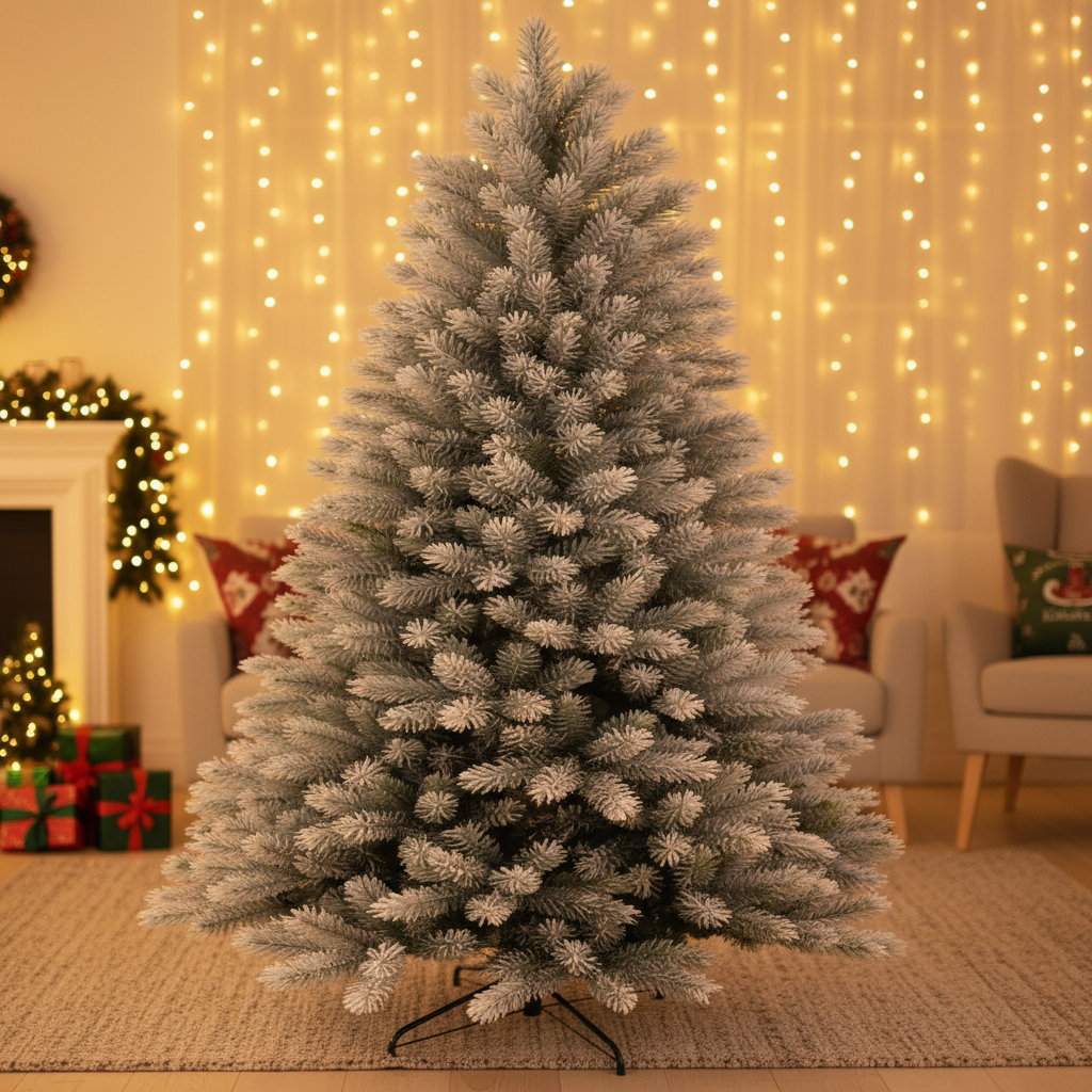 Green Flocked PVC+PE Mixed Leaf Christmas Tree with Metal Fork Stand