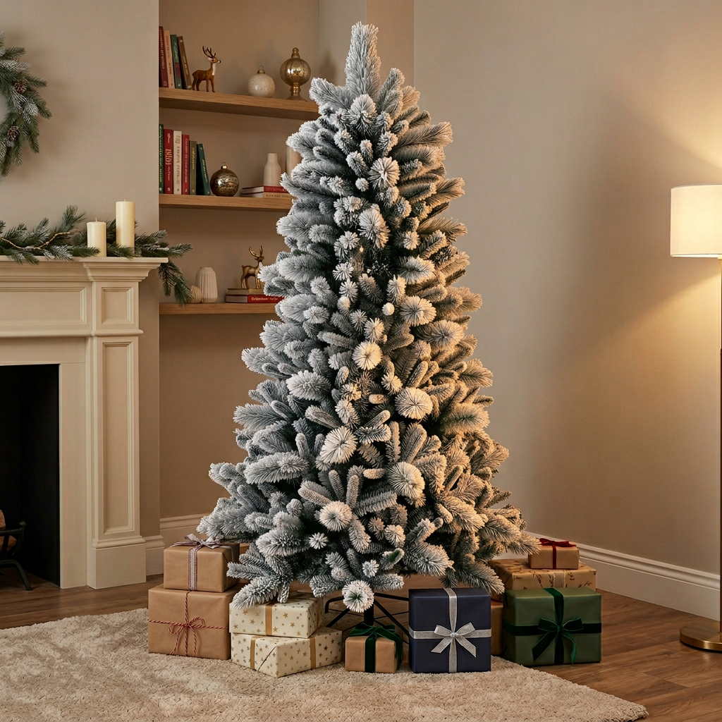 Green Automatic Expandable Snow Flocked Christmas Tree with Mixed PVC & Pine Needle Foliage