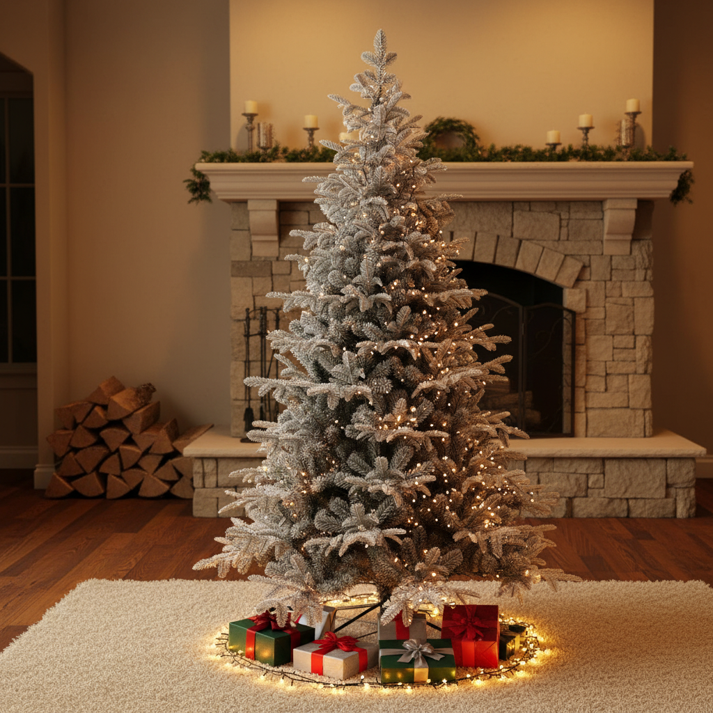 Green PVC+PE mixed iron fork artificial snow-covered tree