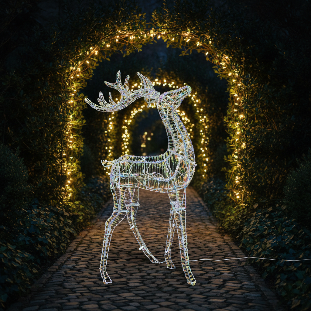 36" Lighted Twisted Rainbow Film Standing Deer | Christmas Outdoor Decoration