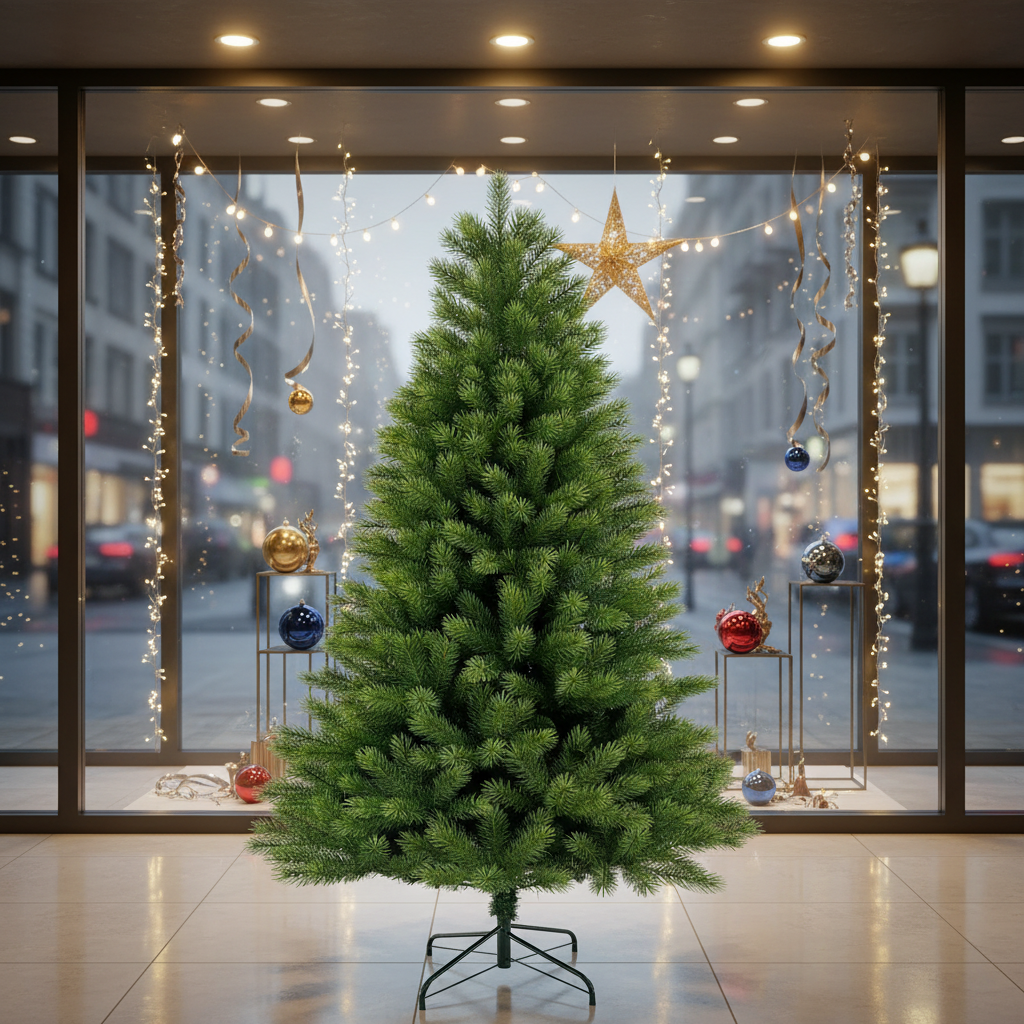 Green PVC+PE Mixed Leaf Christmas Tree with Metal Fork Stand