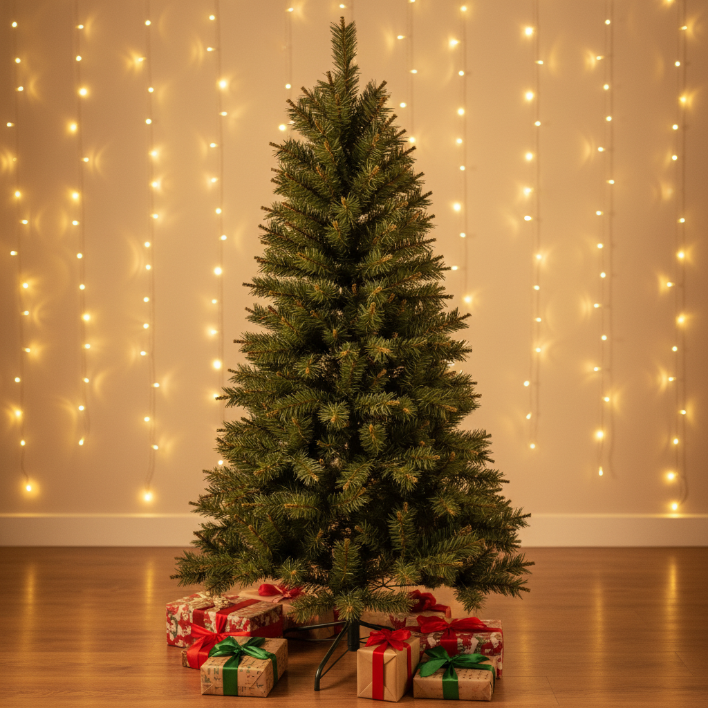 Green PVC Candle-Tip Christmas Tree with Metal Fork Stand