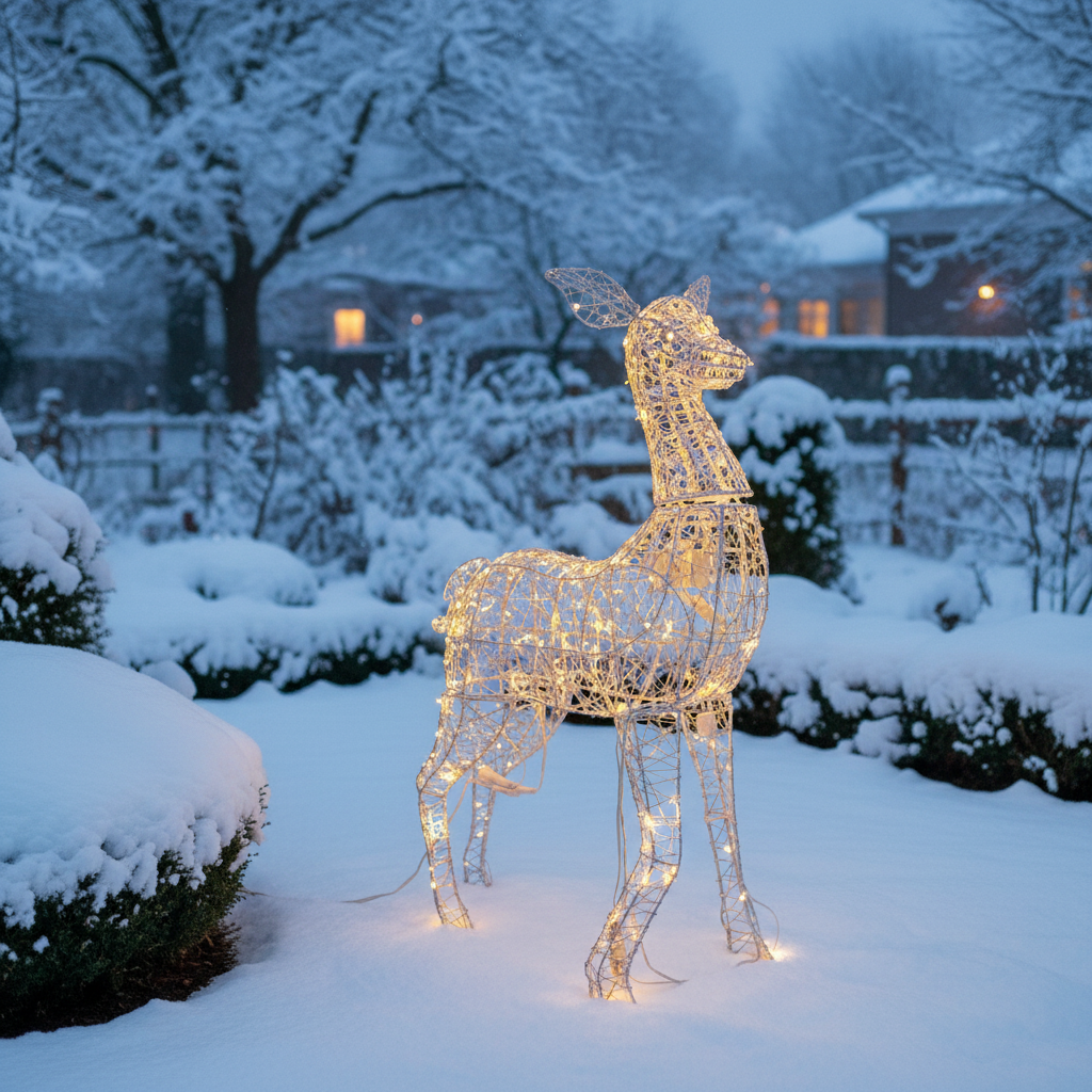 34" Electric Standing Deer with Twisted 幻彩 Strip, 200 LED Fairy Lights