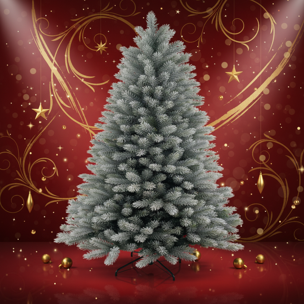 Green Flocked PVC+PE Mixed Leaf Christmas Tree with Metal Fork Stand