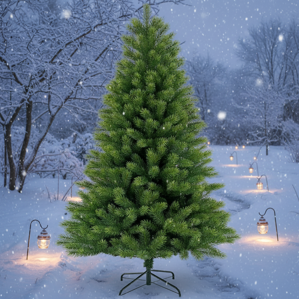 Green PVC+PE Mixed Leaf Christmas Tree with Metal Fork Stand