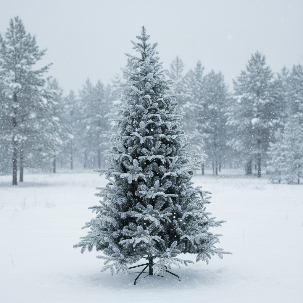 Green PVC+PE mixed iron fork artificial snow-covered tree