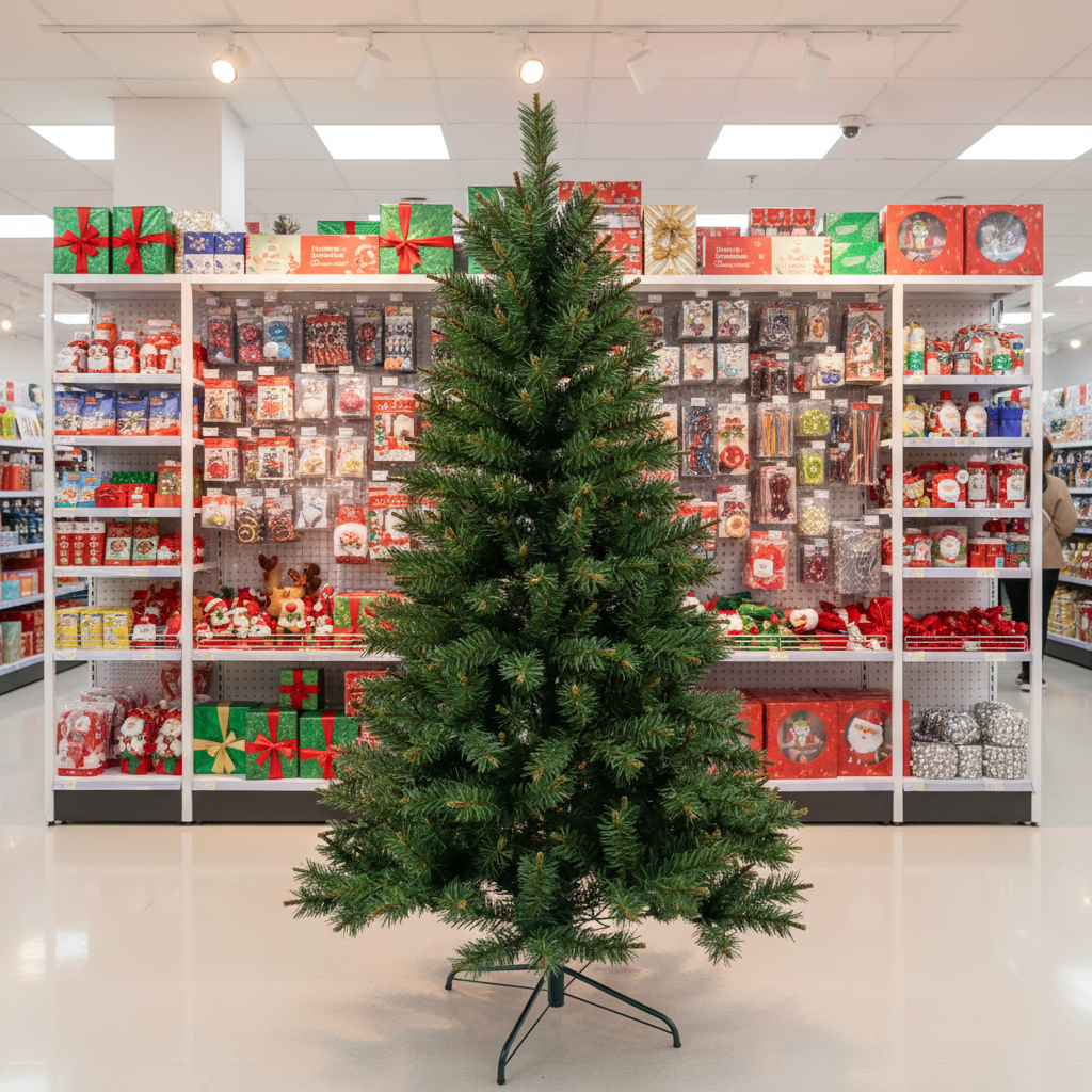 Green PVC Candle-Tip Christmas Tree with Metal Fork Stand