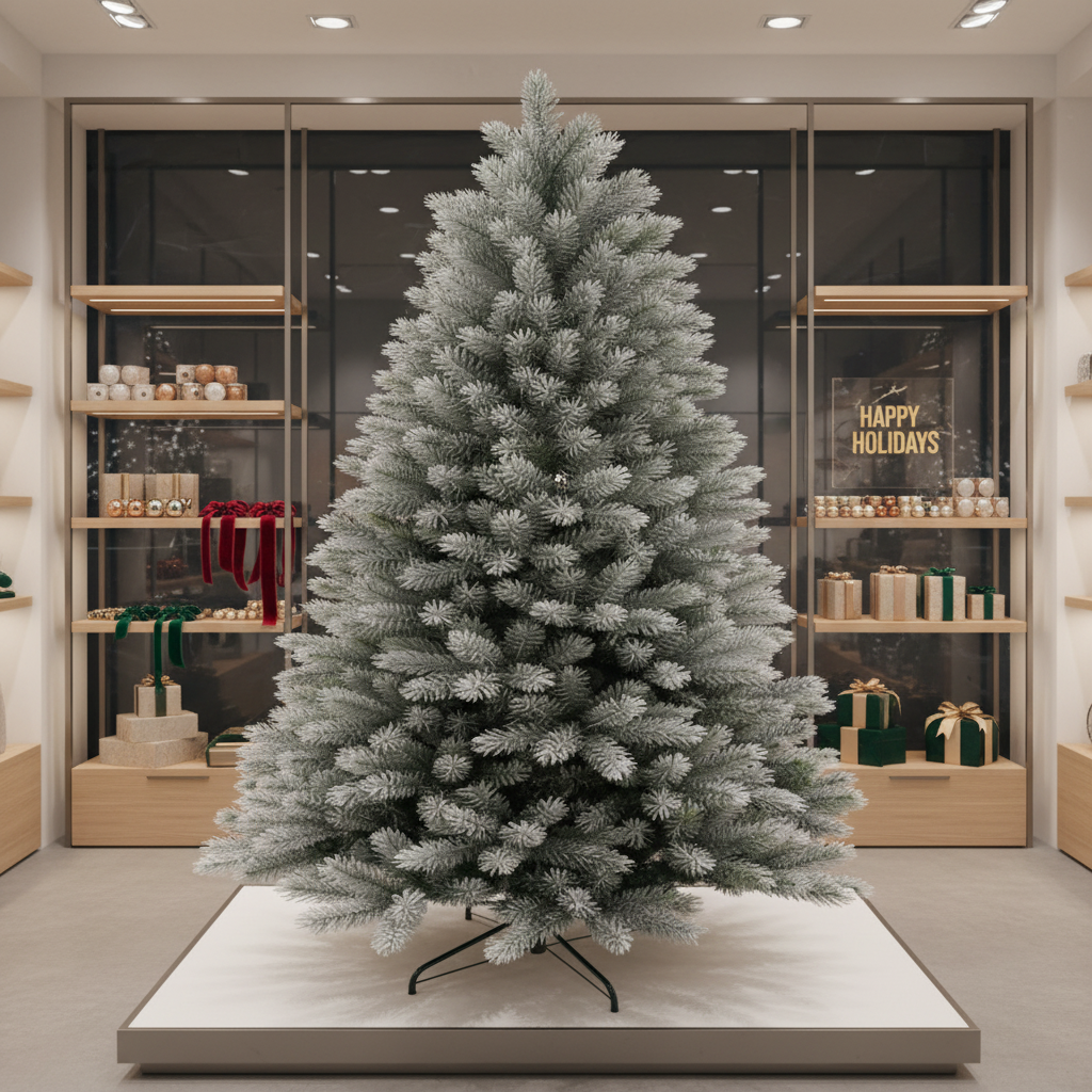 Green Flocked PVC+PE Mixed Leaf Christmas Tree with Metal Fork Stand