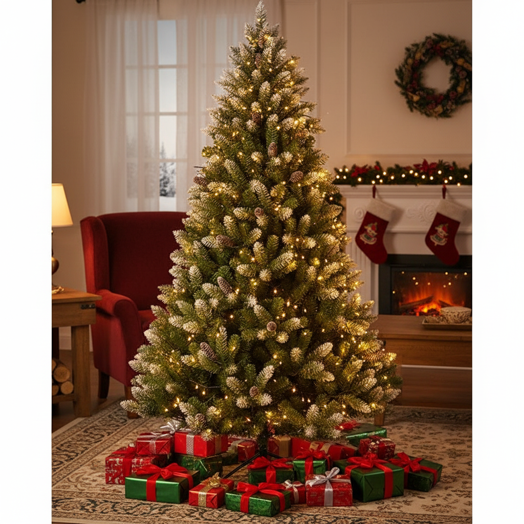 PVC Tip Snow Flocked Christmas Tree with Pine Cones