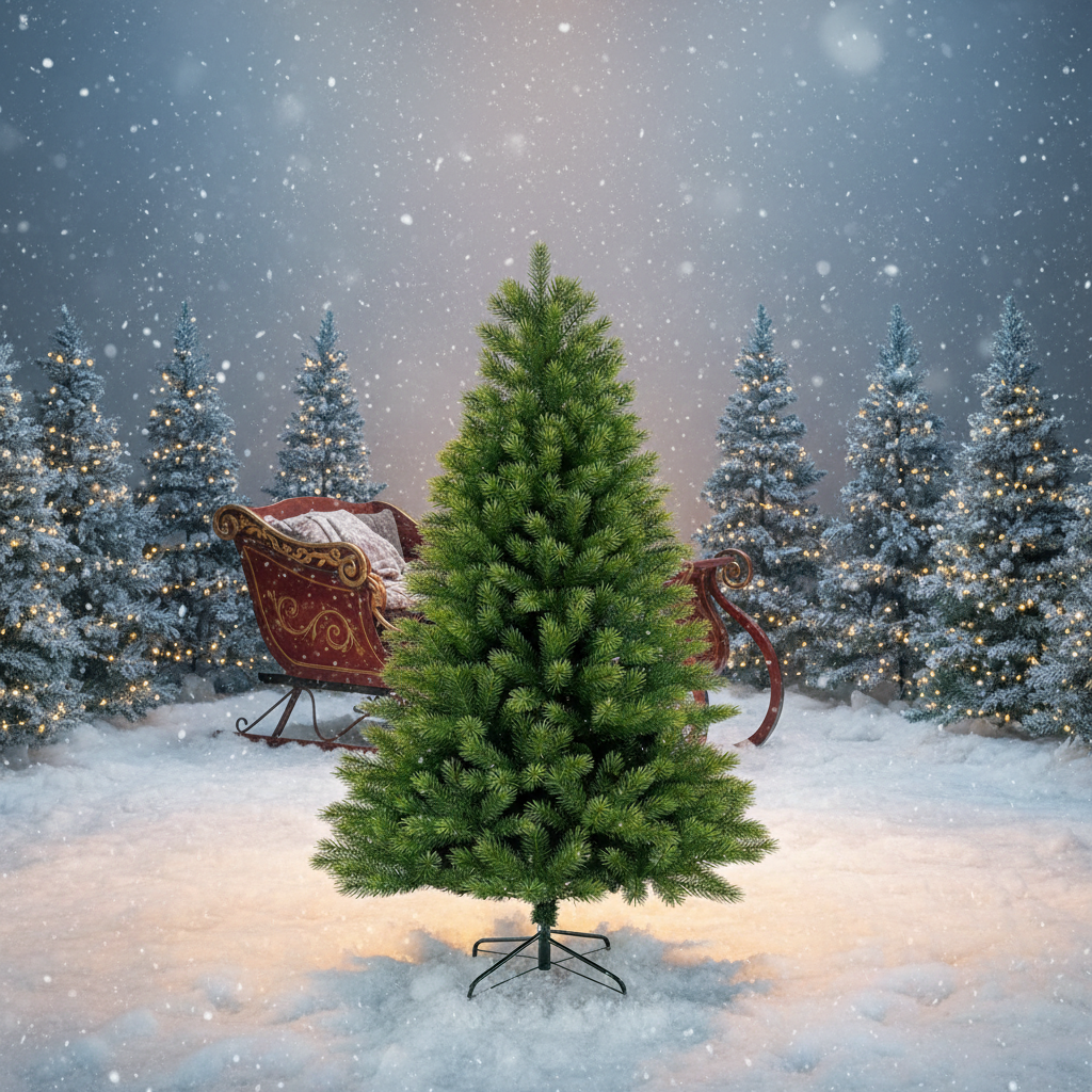 Green PVC+PE Mixed Leaf Christmas Tree with Metal Fork Stand