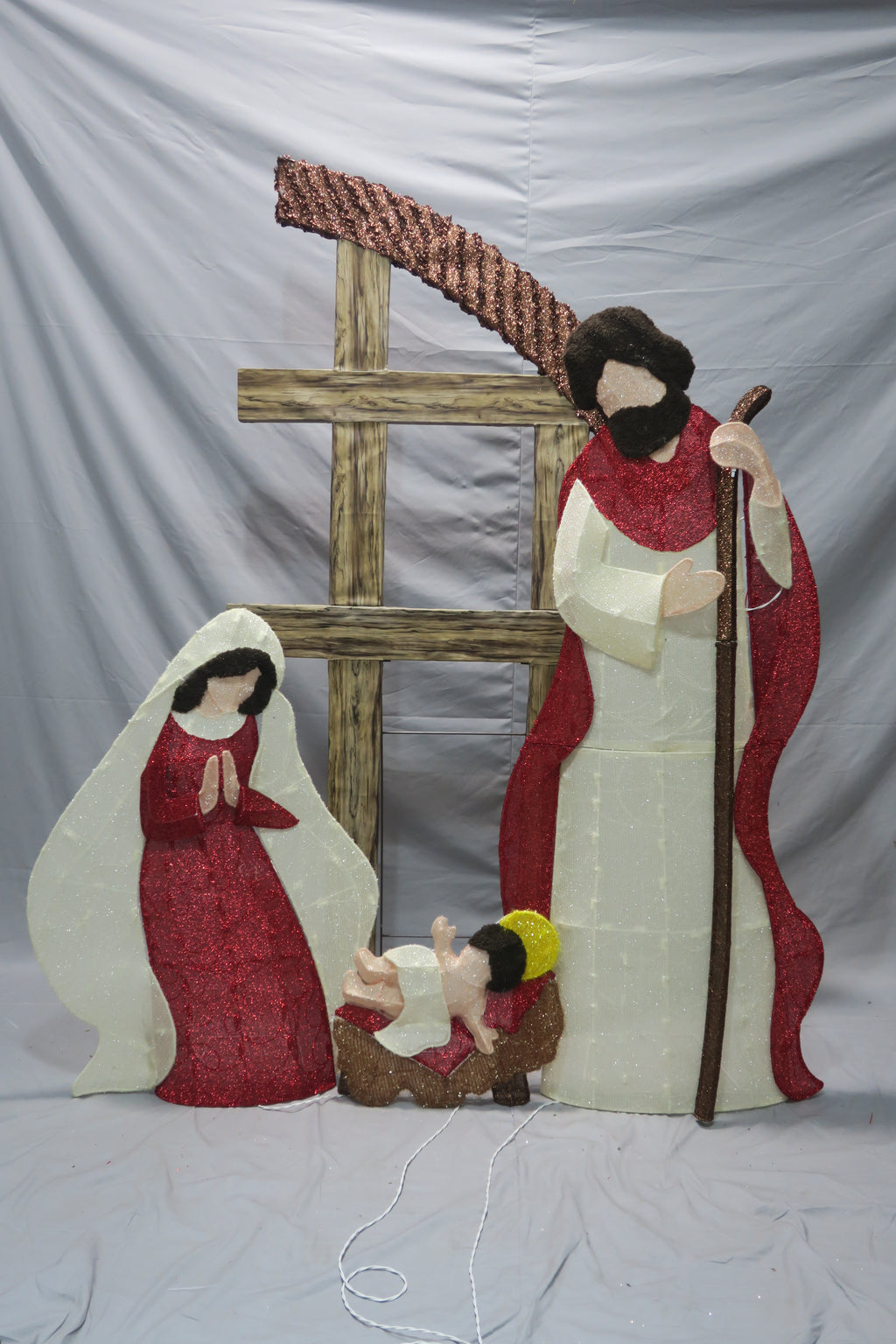 72-inch 320-light nativity scene decor with tinsel fabric