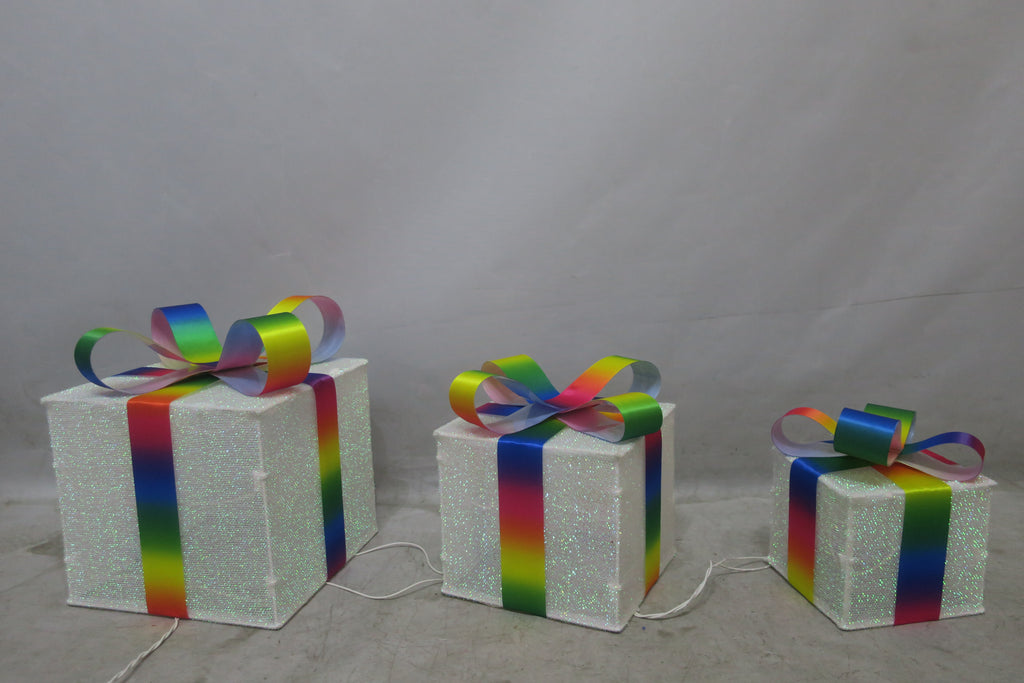 3-Piece Lighted Gift Box Set | 8/10/12 inch sizes with 50 warm white lights