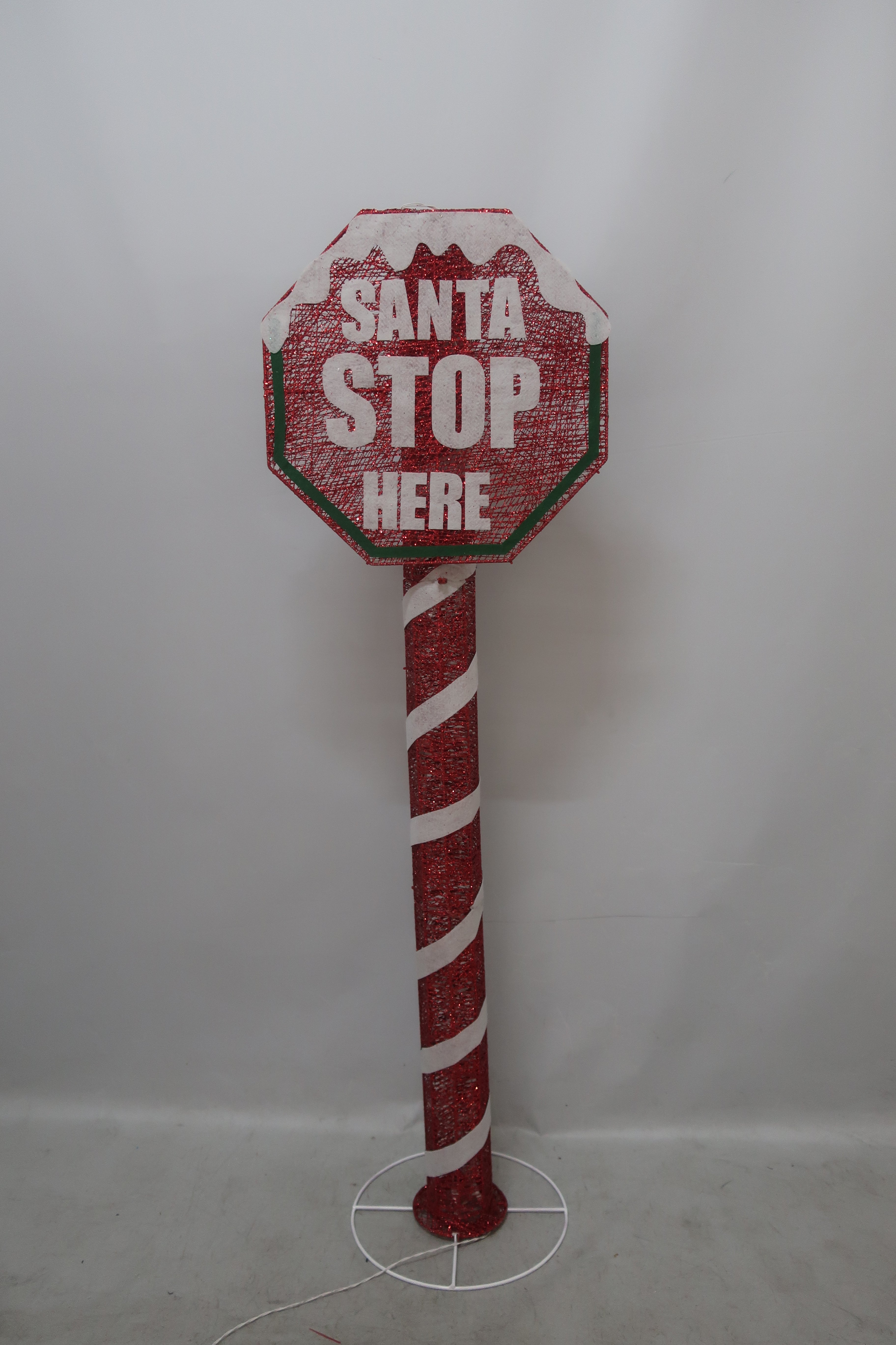 60-inch 100-Light Cotton-Wrapped Santa Stop Here Sign. Fun