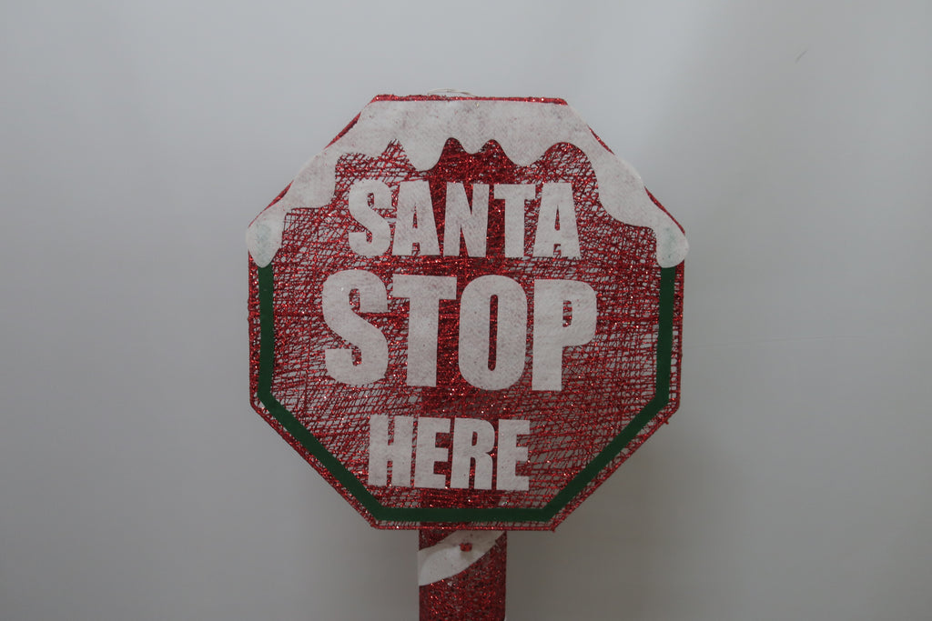 60-inch 100-Light Cotton-Wrapped Santa Stop Here Sign. Fun