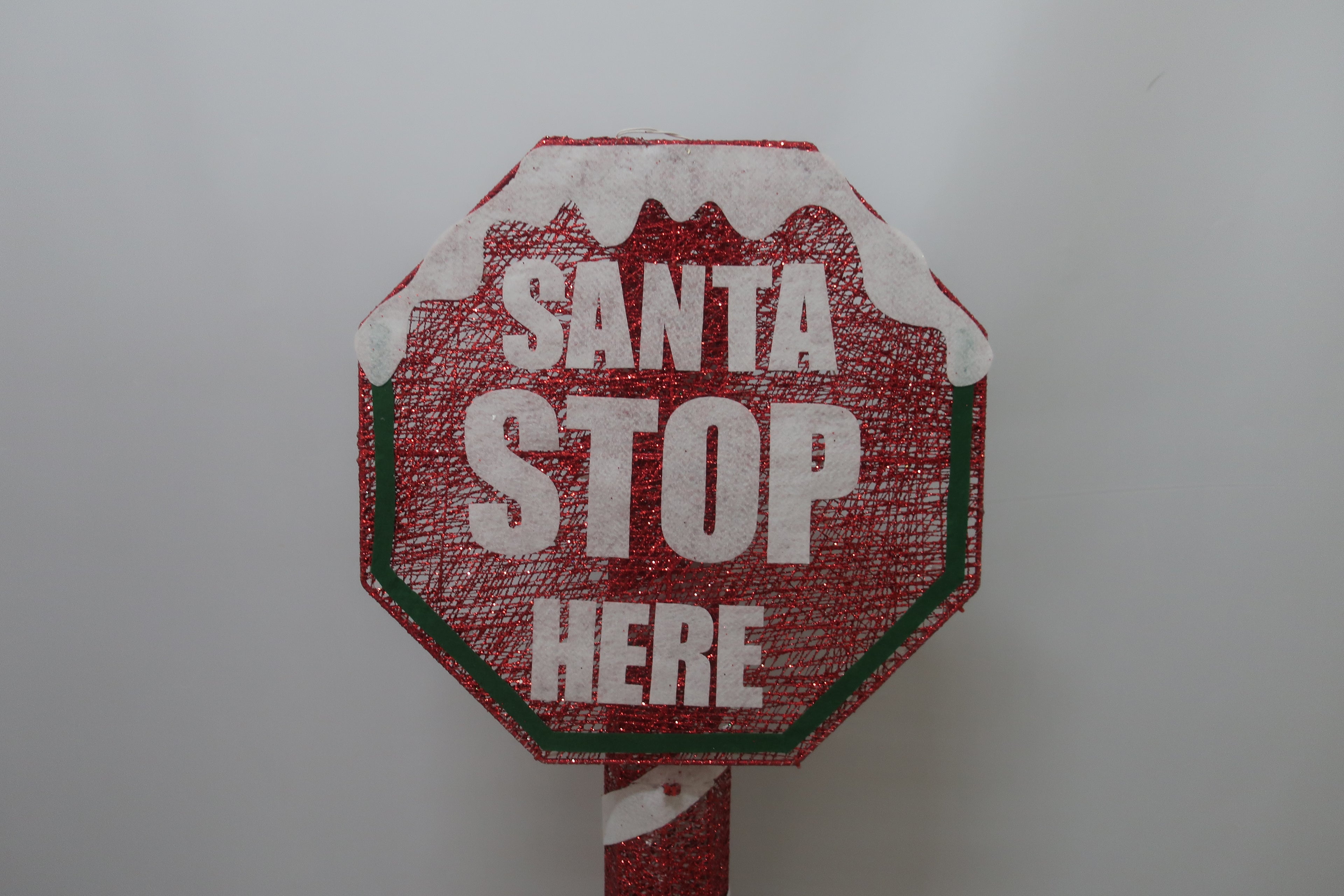 60-inch 100-Light Cotton-Wrapped Santa Stop Here Sign. Fun