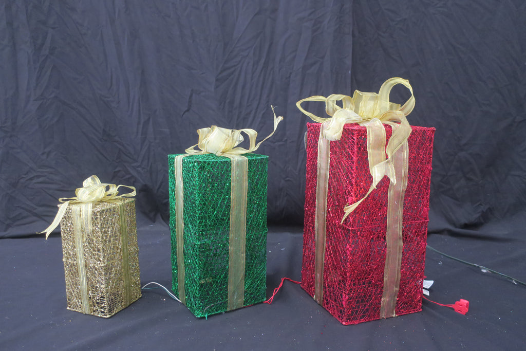 Set of 3 Lighted Gift Boxes (18/15/11") with 70 LEDs
